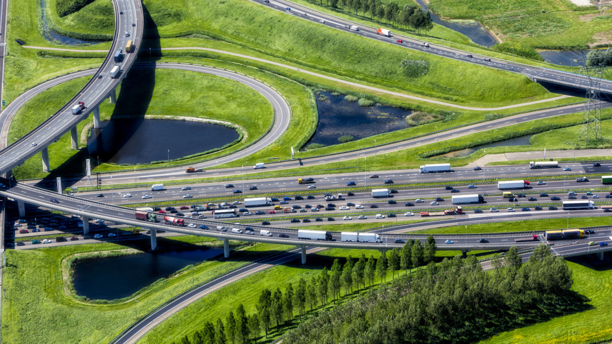 Aerial shot of highway interchange