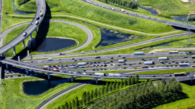 Aerial shot of highway interchange