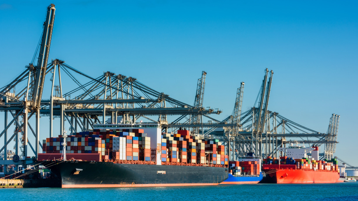 Container Ships docked in Rotterdam Harbour