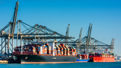 Container Ships docked in Rotterdam Harbour