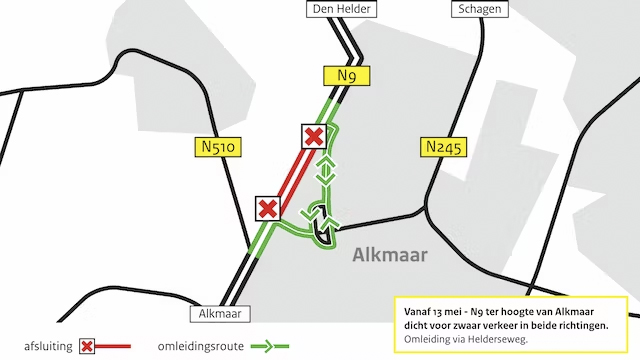 n9 omleiding